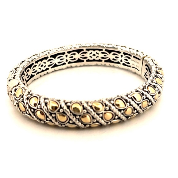 Jai Jewelry - Jai 18K yellow gold and 925 Sterling silver hinged bangle bracelet